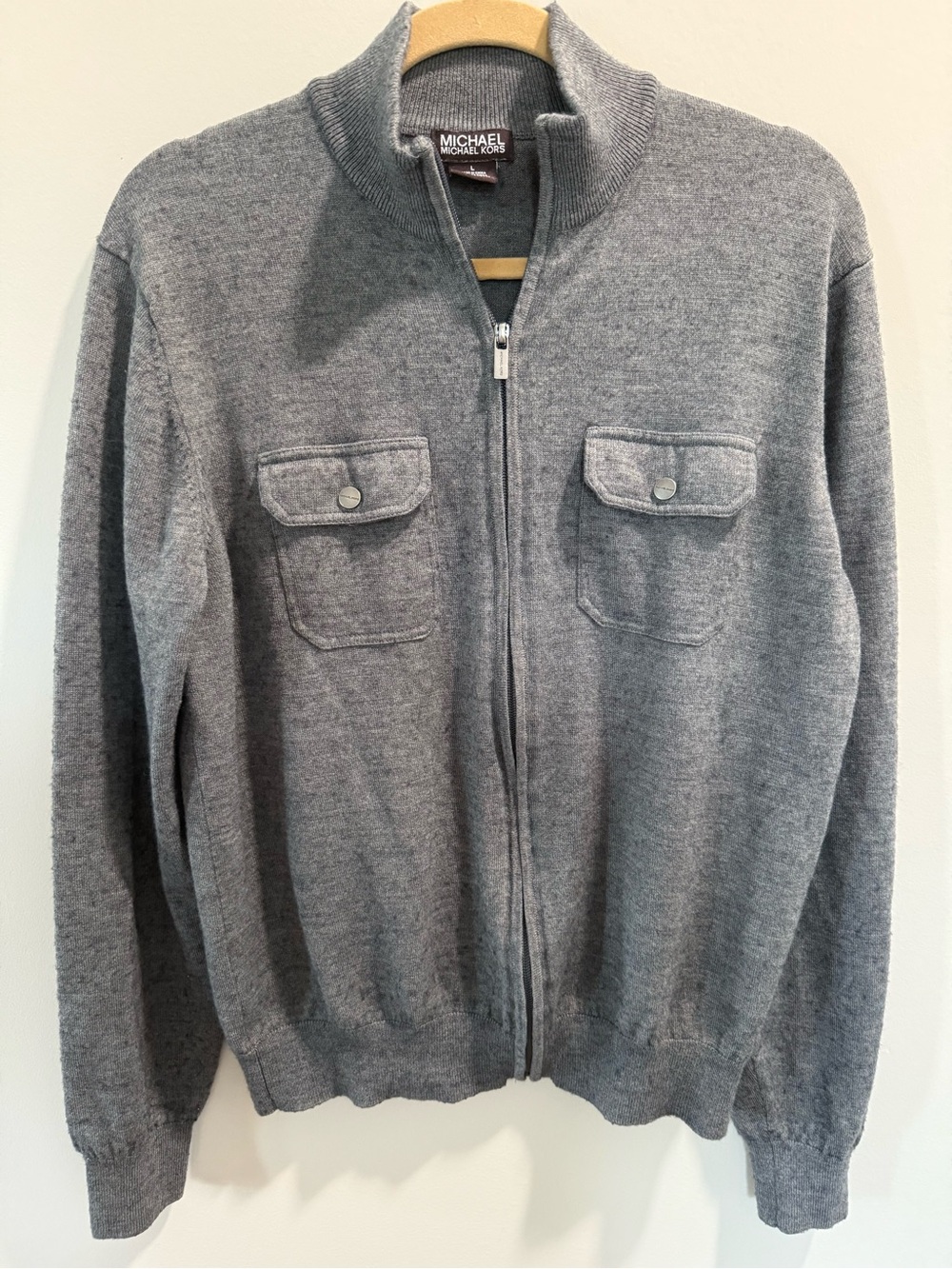 Michael Kors Men's Gray Full-Zip Knit Jacket with Chest Pockets